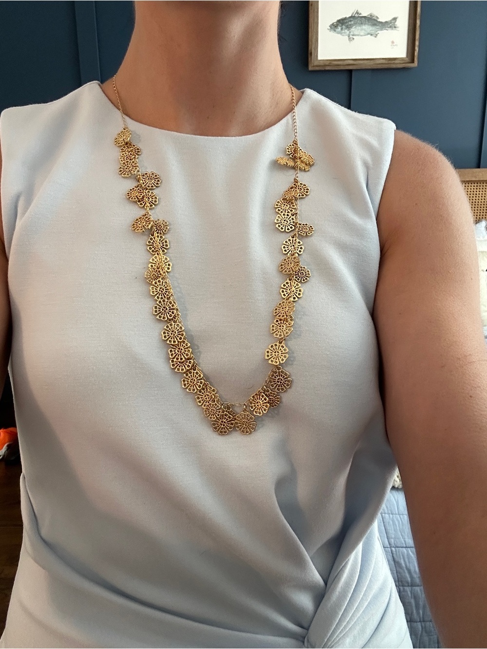 Talbots Gold Floral Filigree Long Necklace